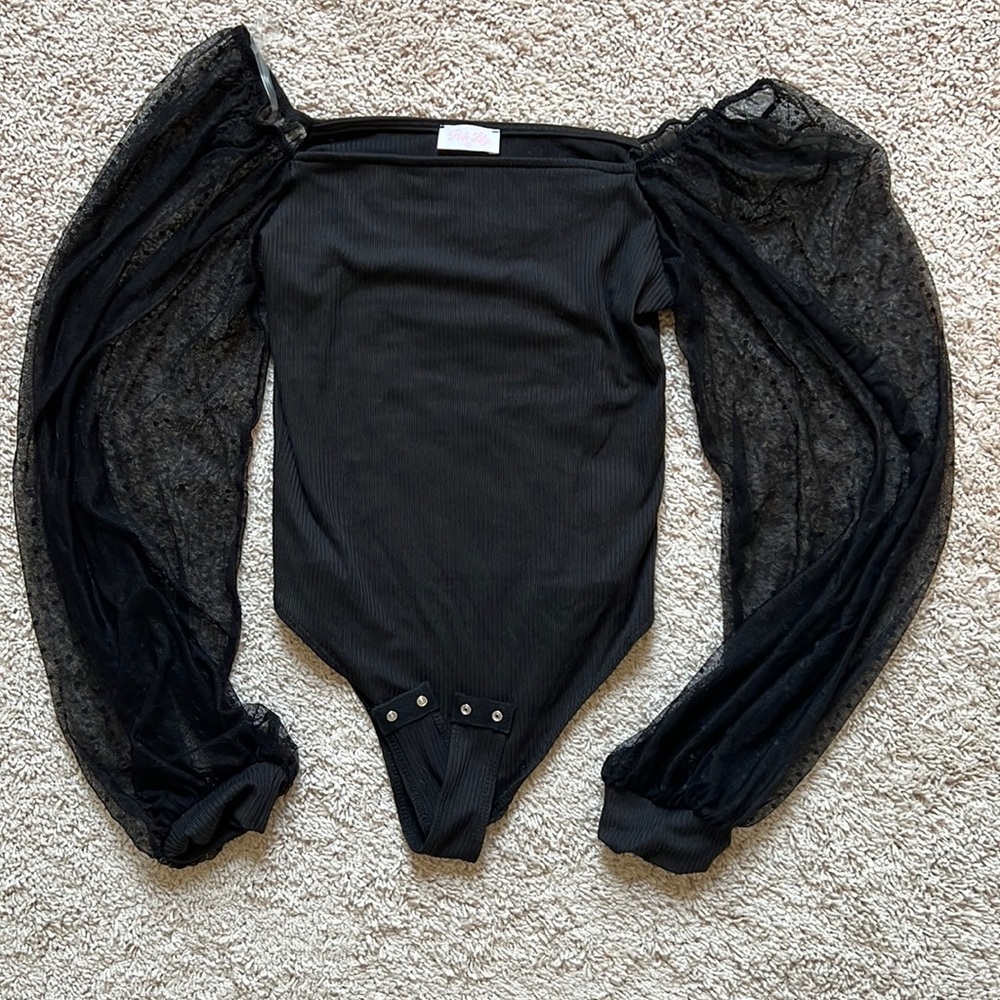 Elegant Black Sheer Sleeve Bodysuit